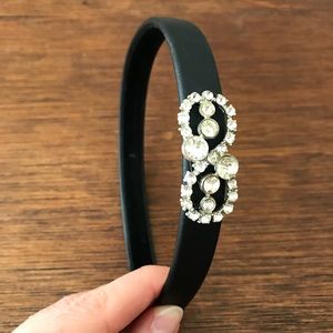 Black Headband with Vintage Rhinestone Brooch